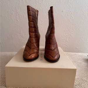 Dear Frances Tan Croc-Patterned Ankle Boots